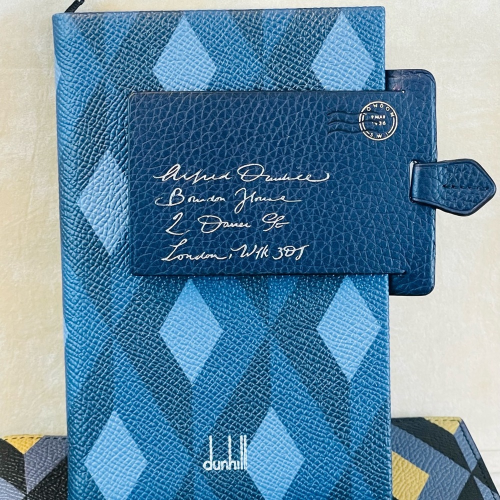 Dunhill leather navy blue logo bookmark w/box unisex